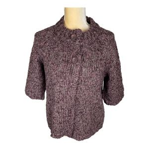 Chicos Purple‎ Shimmer Short Sleeve Button Cardigan, Size 0 Small